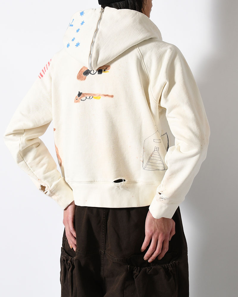 ZIP SCRIBBLE HOODIE -WHITE-