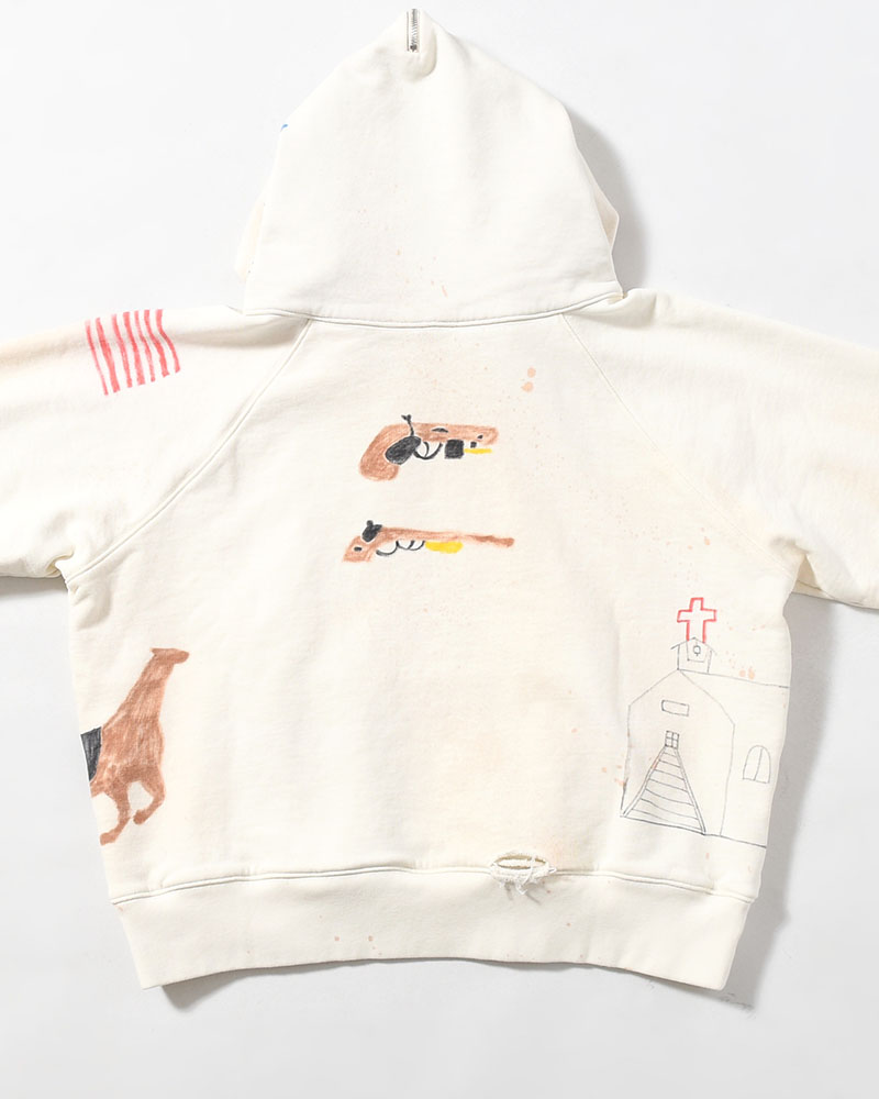 ZIP SCRIBBLE HOODIE -WHITE-