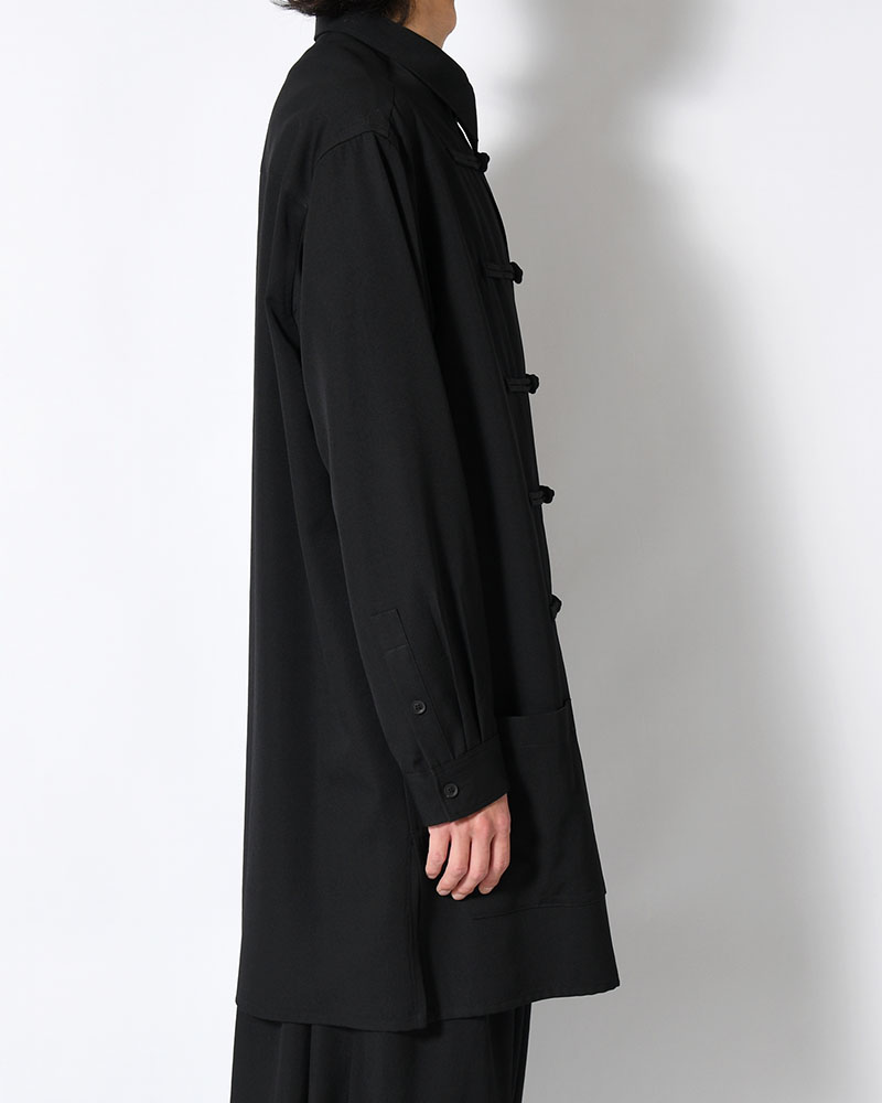 WOOL GABARDINE CHINA BUTTON BLOUSE -BLACK-