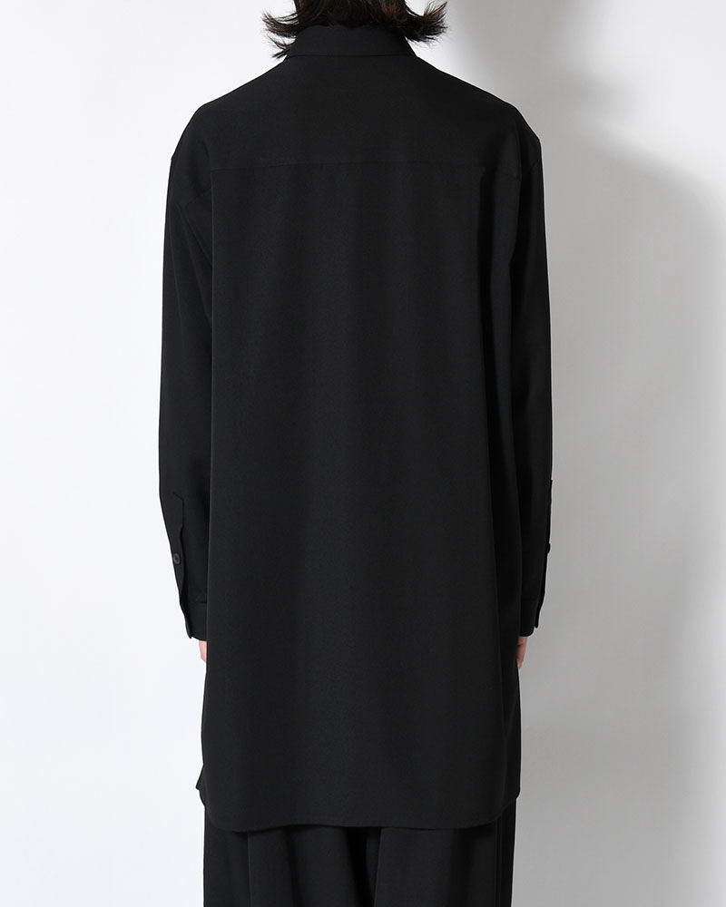 WOOL GABARDINE CHINA BUTTON BLOUSE -BLACK-