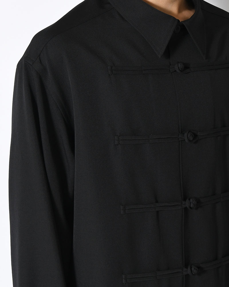 WOOL GABARDINE CHINA BUTTON BLOUSE -BLACK-
