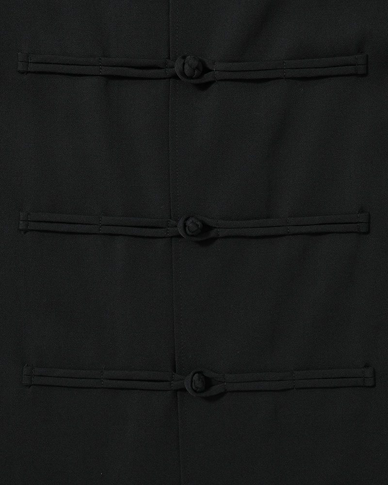 WOOL GABARDINE CHINA BUTTON BLOUSE -BLACK-
