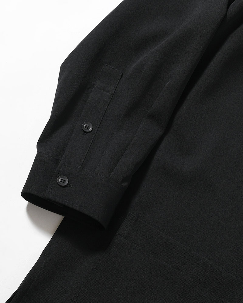 WOOL GABARDINE CHINA BUTTON BLOUSE -BLACK-