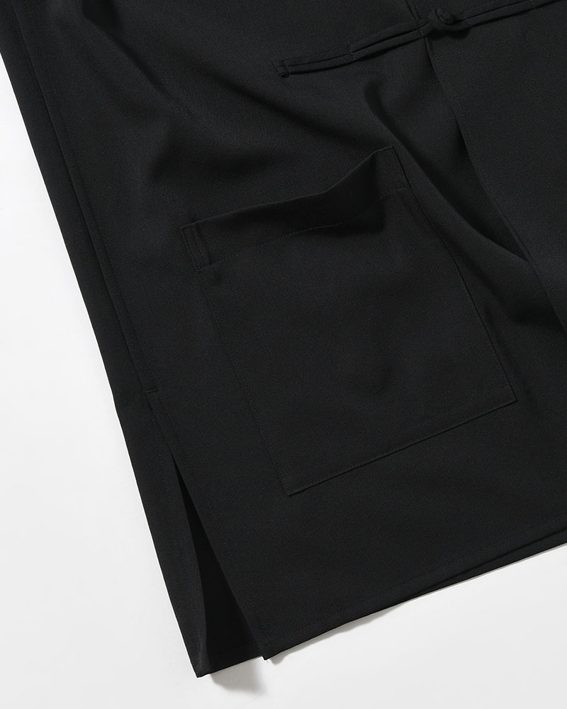 WOOL GABARDINE CHINA BUTTON BLOUSE -BLACK-