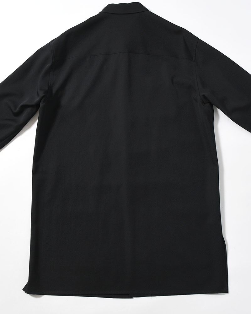 WOOL GABARDINE CHINA BUTTON BLOUSE -BLACK-