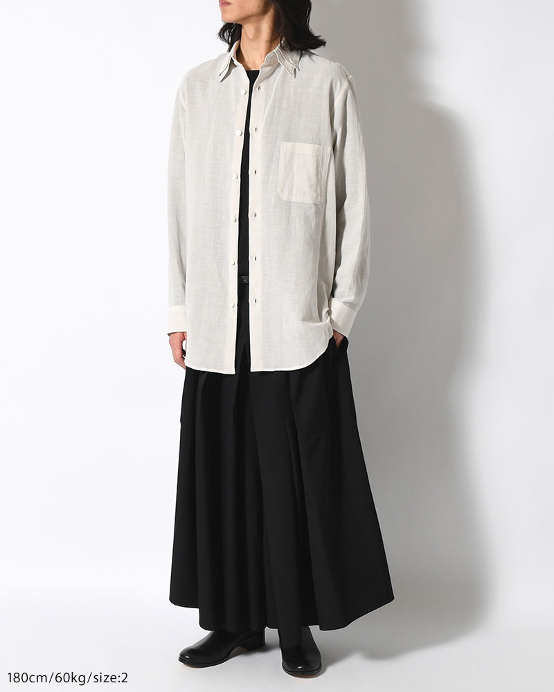 COTTON LINEN CLOTH DOUBLE COLLAR SHIRT -GRAY-