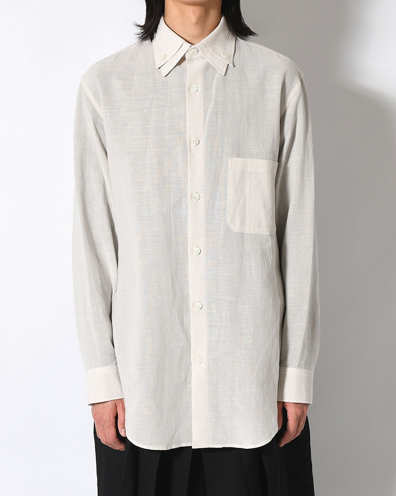 COTTON LINEN CLOTH DOUBLE COLLAR SHIRT -GRAY-