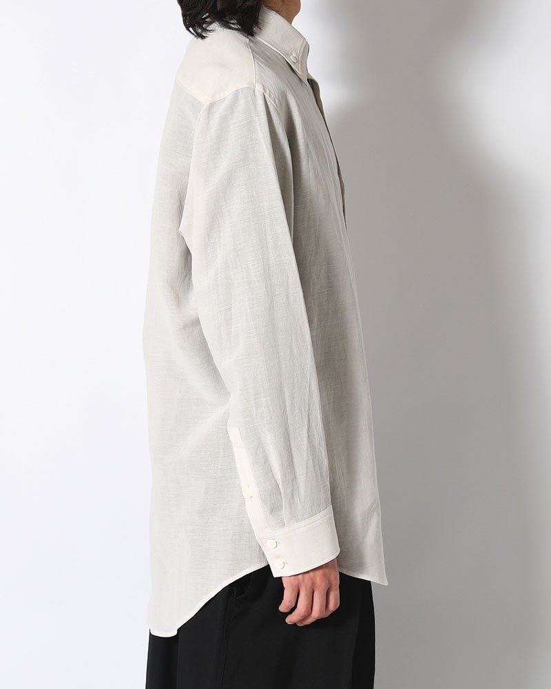 COTTON LINEN CLOTH DOUBLE COLLAR SHIRT -GRAY-