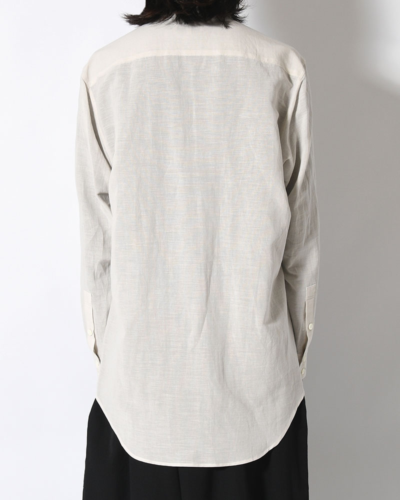 COTTON LINEN CLOTH DOUBLE COLLAR SHIRT -GRAY-