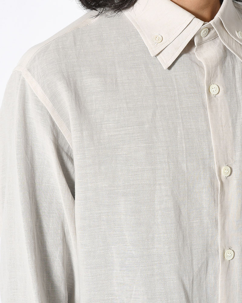 COTTON LINEN CLOTH DOUBLE COLLAR SHIRT -GRAY-