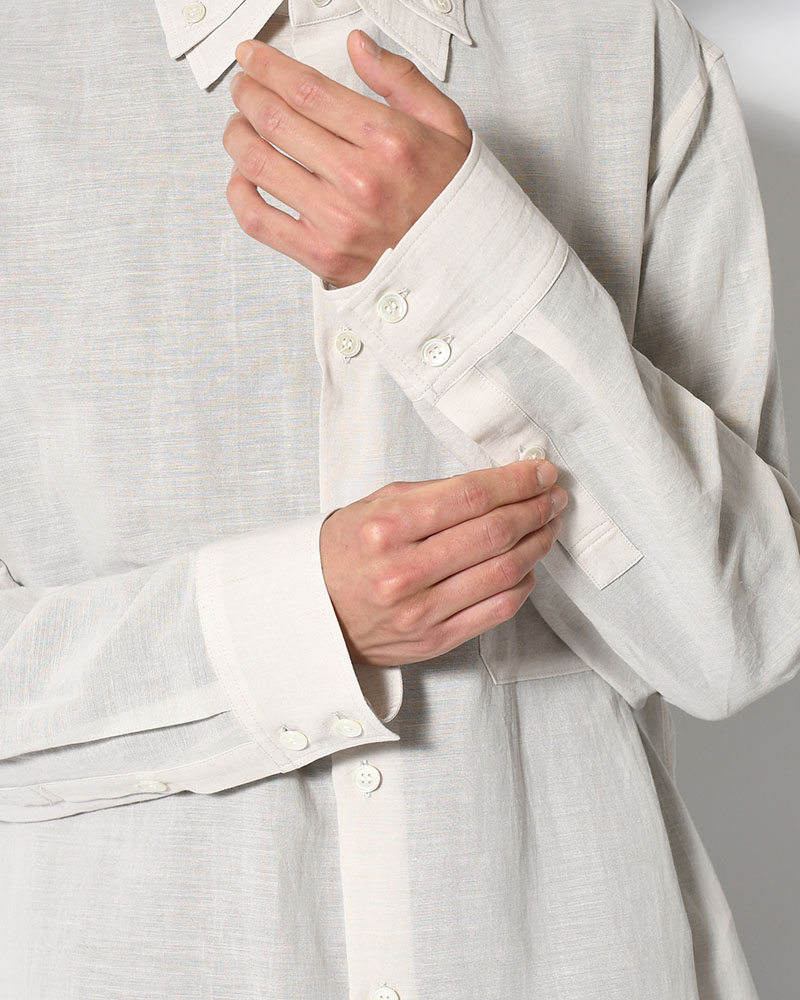COTTON LINEN CLOTH DOUBLE COLLAR SHIRT -GRAY-