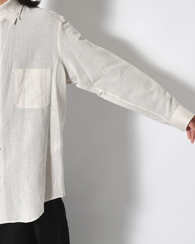 COTTON LINEN CLOTH DOUBLE COLLAR SHIRT -GRAY-