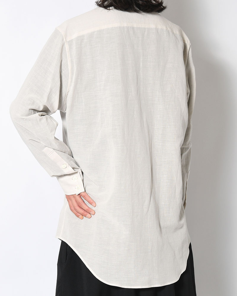 COTTON LINEN CLOTH DOUBLE COLLAR SHIRT -GRAY-