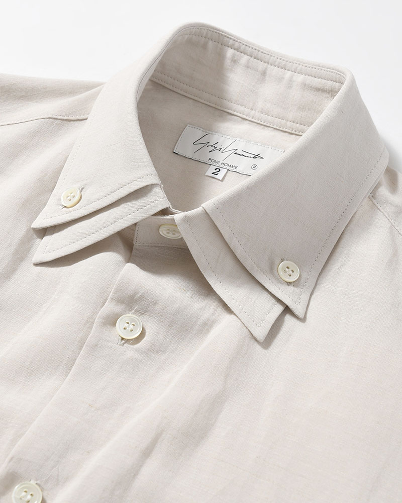 COTTON LINEN CLOTH DOUBLE COLLAR SHIRT -GRAY-
