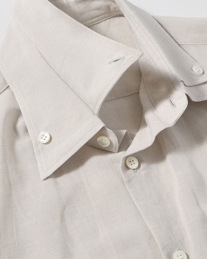 COTTON LINEN CLOTH DOUBLE COLLAR SHIRT -GRAY-