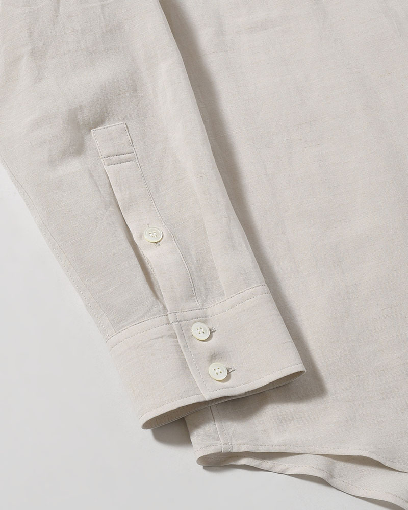 COTTON LINEN CLOTH DOUBLE COLLAR SHIRT -GRAY-