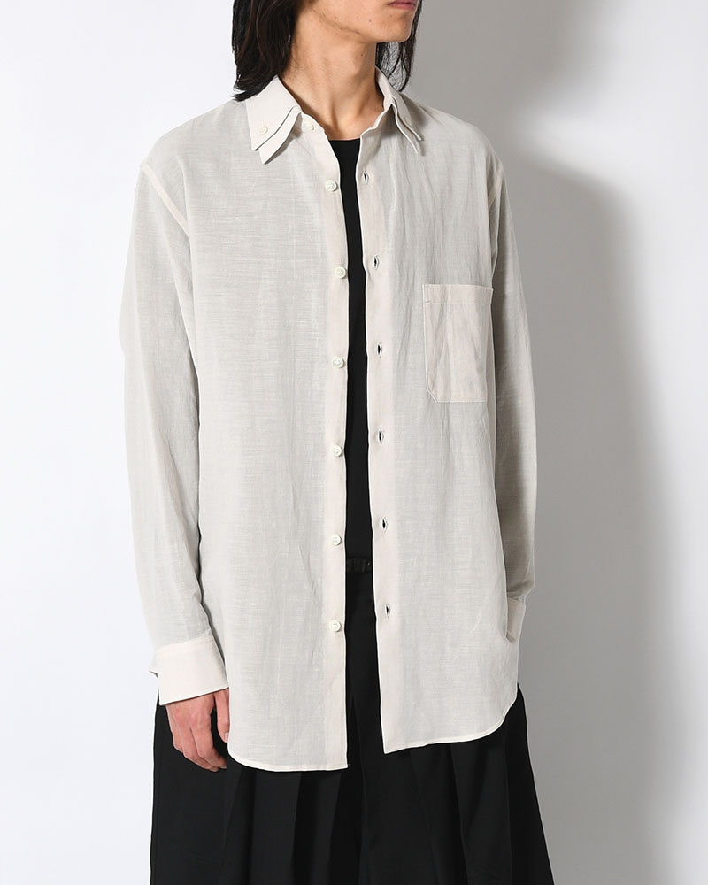 COTTON LINEN CLOTH DOUBLE COLLAR SHIRT -GRAY-