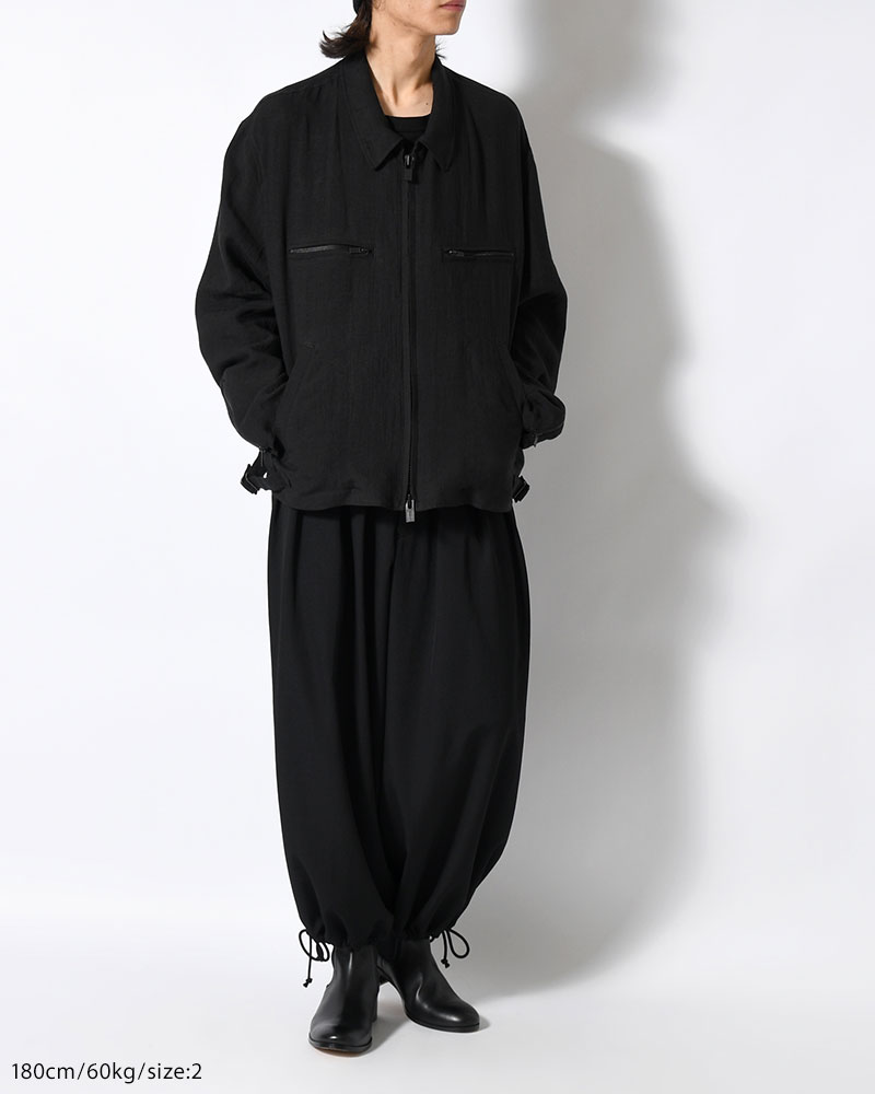WOOL GABARDINE STANDAED BALLON PANTS -BLACK-