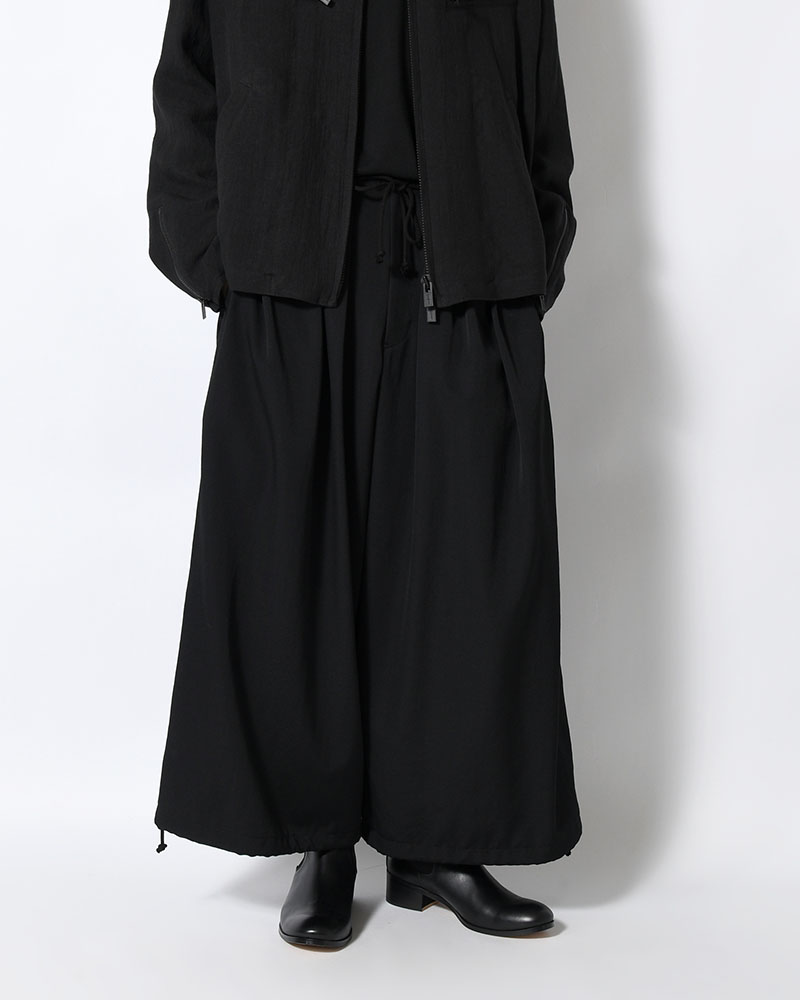 WOOL GABARDINE STANDAED BALLON PANTS -BLACK-