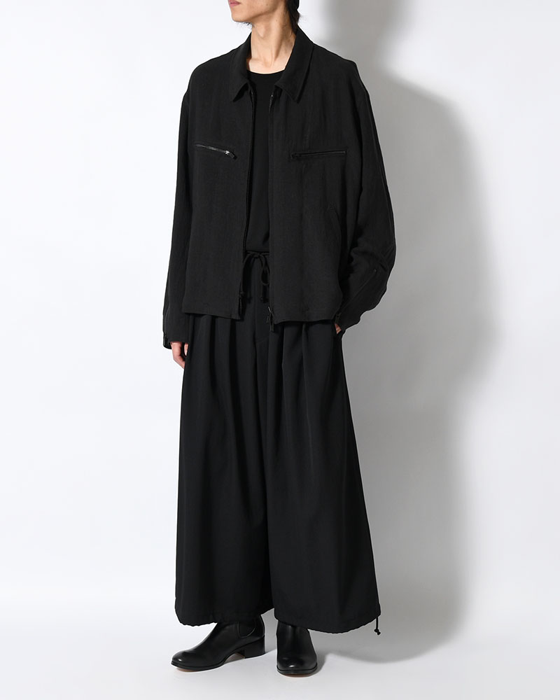 WOOL GABARDINE STANDAED BALLON PANTS -BLACK-