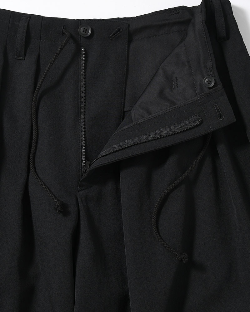 WOOL GABARDINE STANDAED BALLON PANTS -BLACK-
