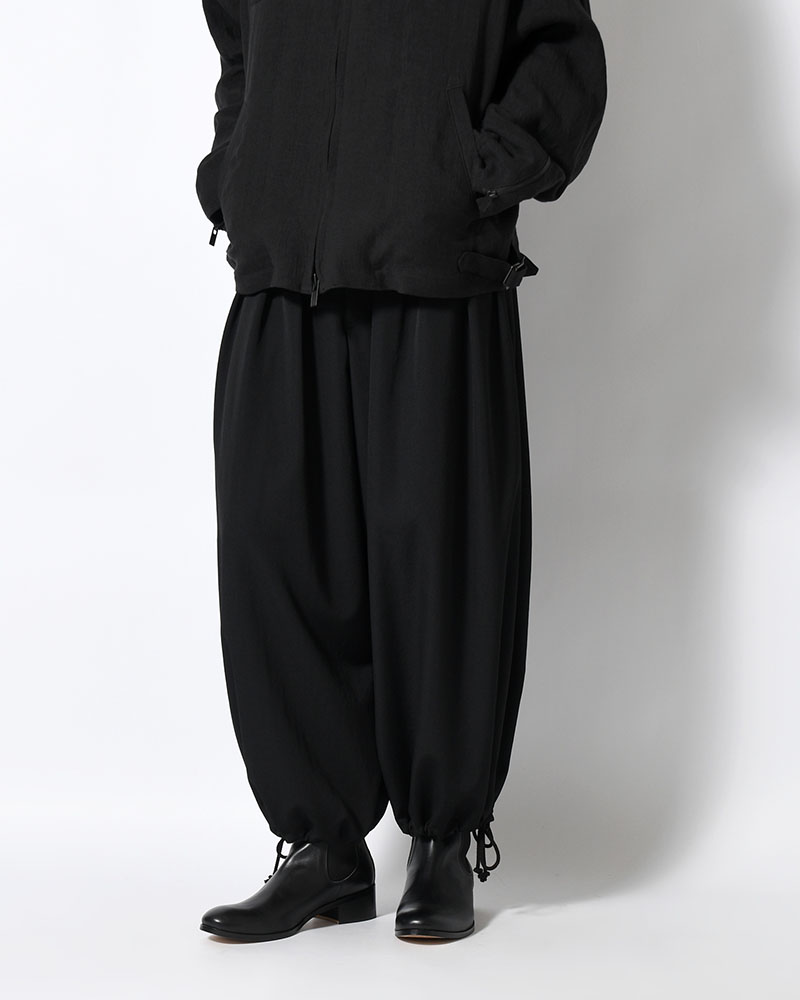 WOOL GABARDINE STANDAED BALLON PANTS -BLACK-