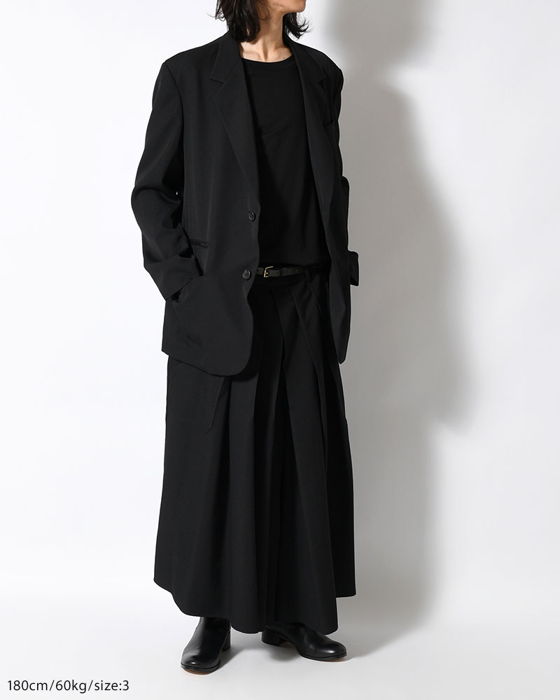 WOOL GABARDINE HAKAMA PANTS -BLACK-