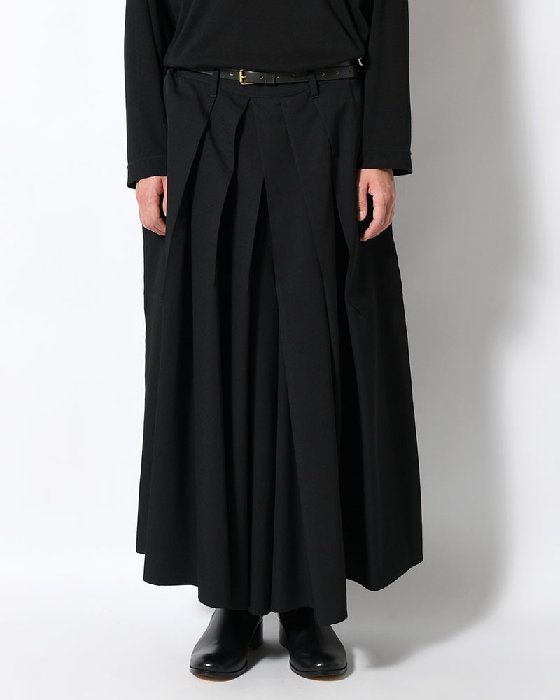 WOOL GABARDINE HAKAMA PANTS -BLACK-