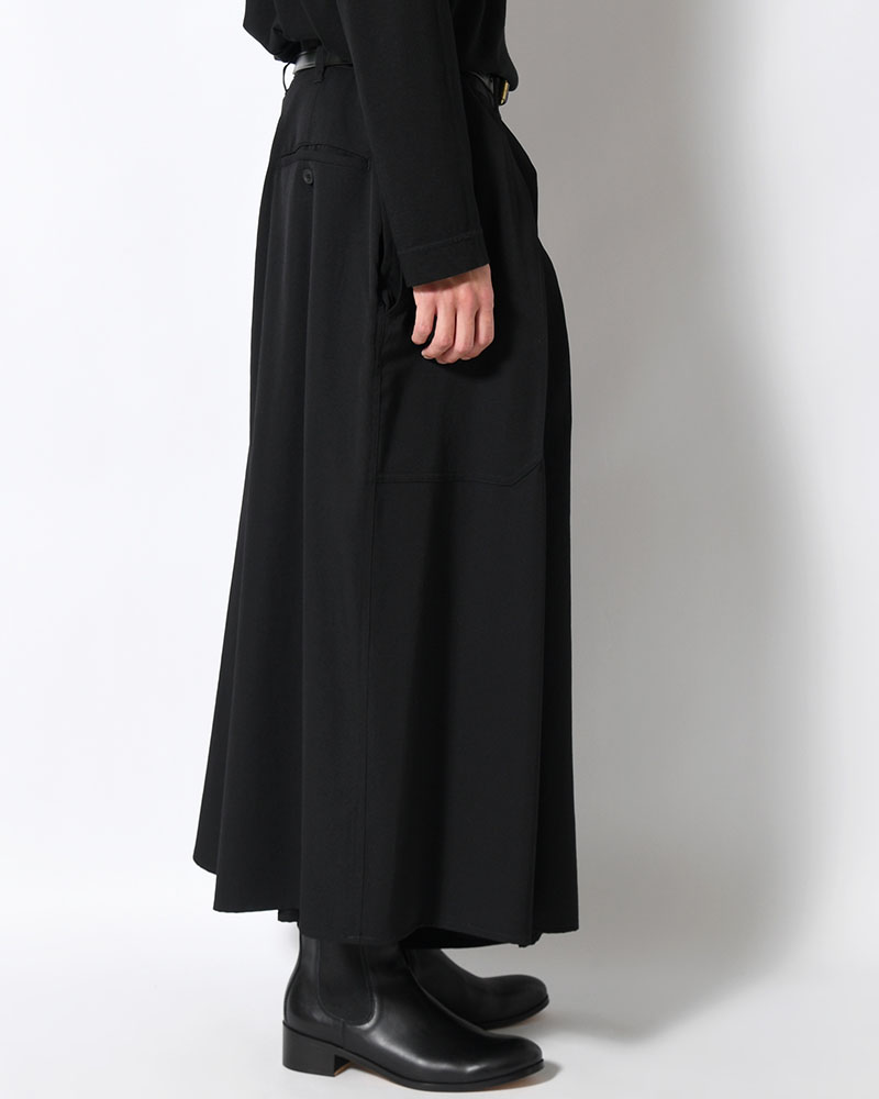 WOOL GABARDINE HAKAMA PANTS -BLACK-