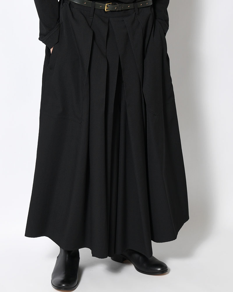 WOOL GABARDINE HAKAMA PANTS -BLACK-