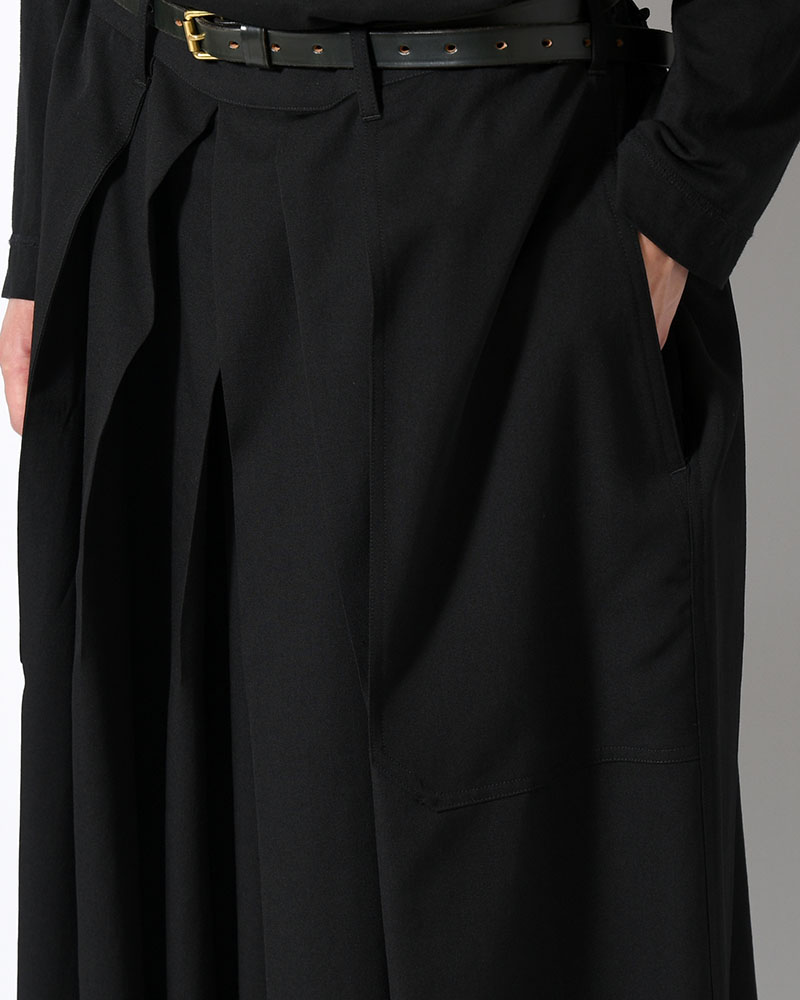 WOOL GABARDINE HAKAMA PANTS -BLACK-