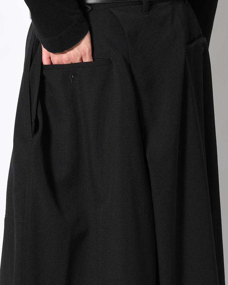 WOOL GABARDINE HAKAMA PANTS -BLACK-