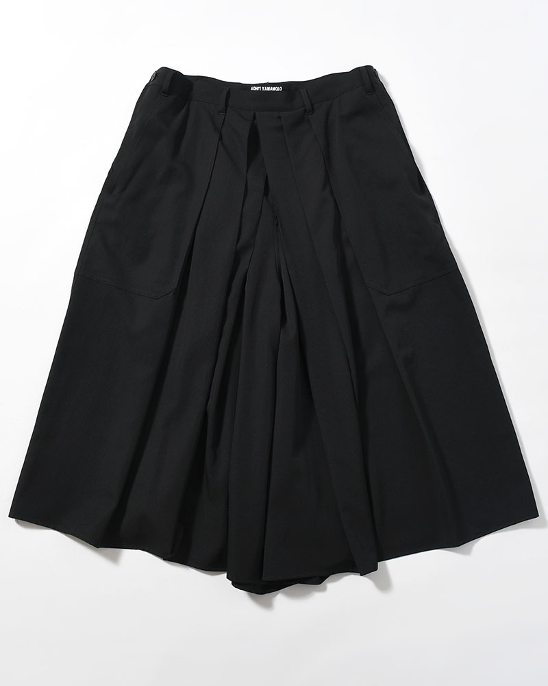 WOOL GABARDINE HAKAMA PANTS -BLACK-