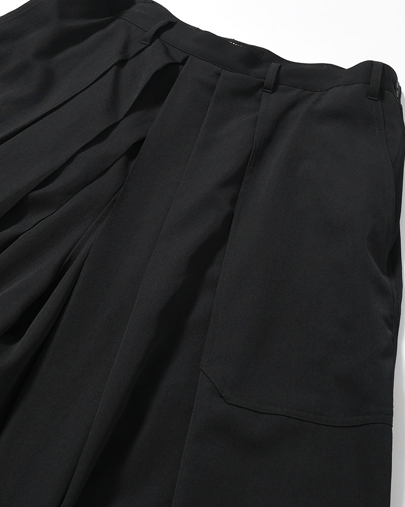 WOOL GABARDINE HAKAMA PANTS -BLACK-