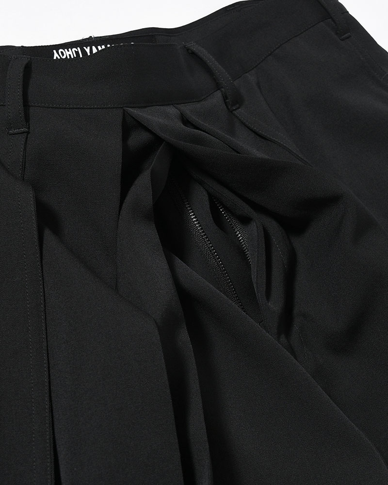 WOOL GABARDINE HAKAMA PANTS -BLACK-