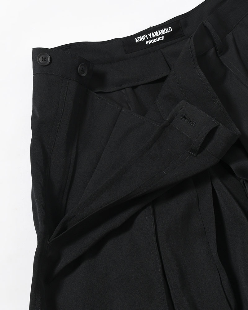 WOOL GABARDINE HAKAMA PANTS -BLACK-