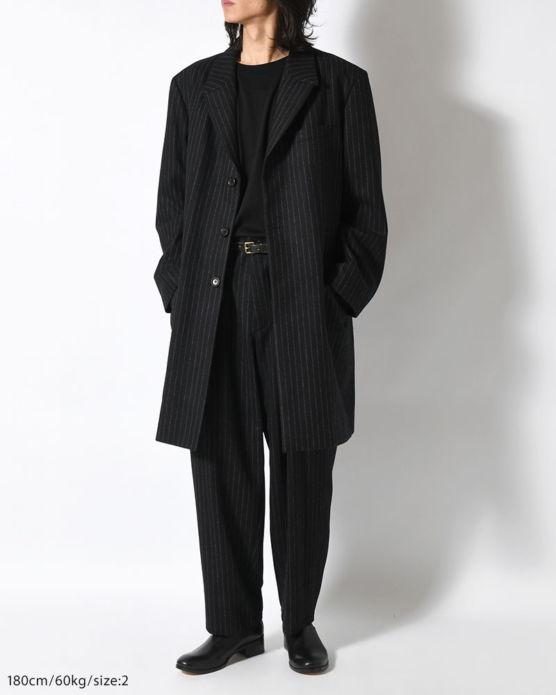 TOP STRIPE FLANNEL 2TUCKS SLIM PANTS -BLACK-