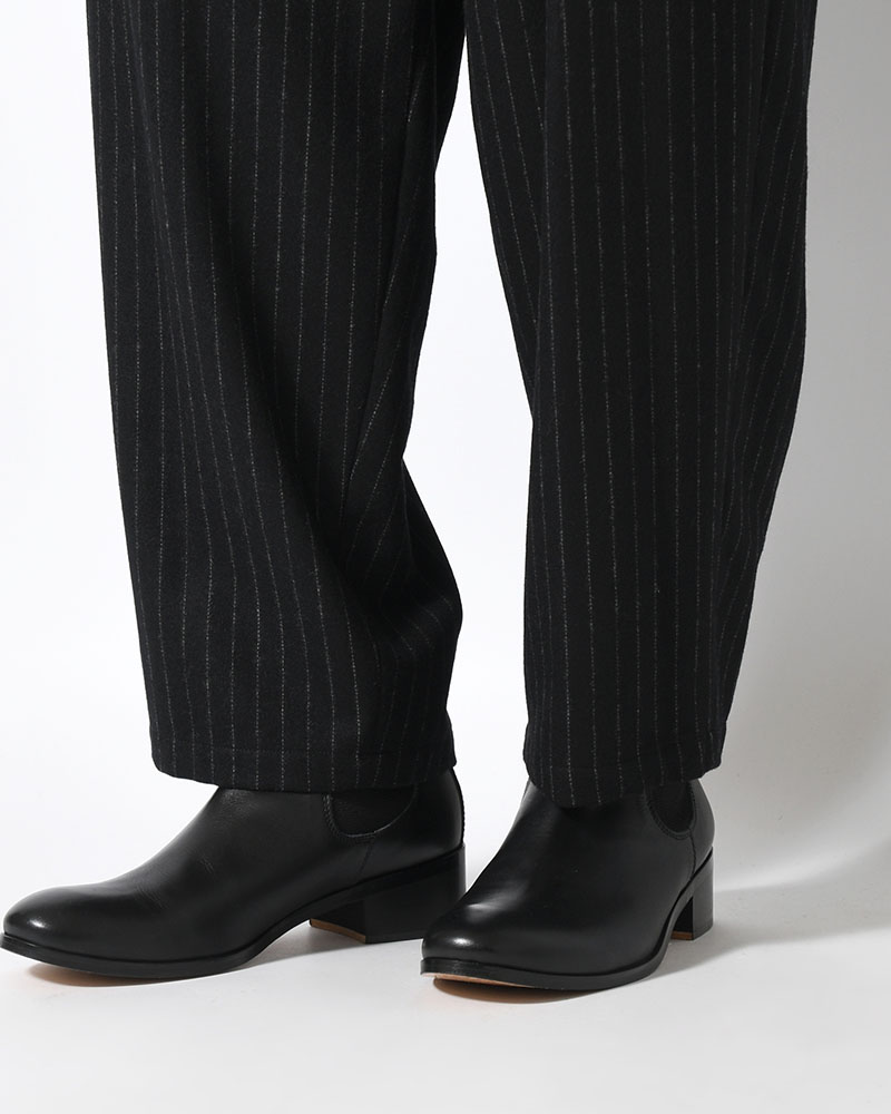 TOP STRIPE FLANNEL 2TUCKS SLIM PANTS -BLACK-
