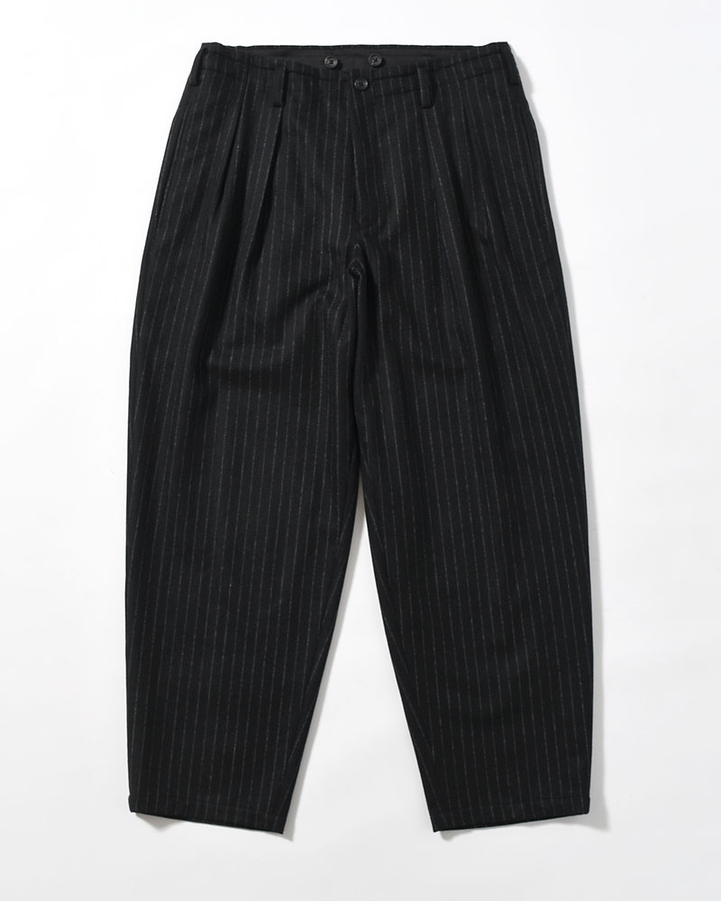 TOP STRIPE FLANNEL 2TUCKS SLIM PANTS -BLACK-
