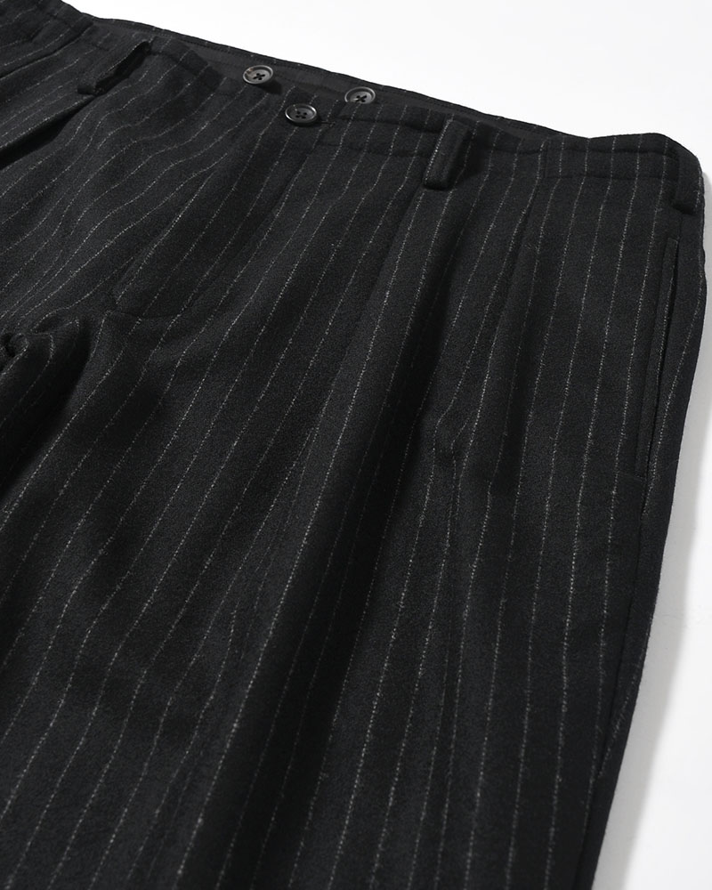 TOP STRIPE FLANNEL 2TUCKS SLIM PANTS -BLACK-