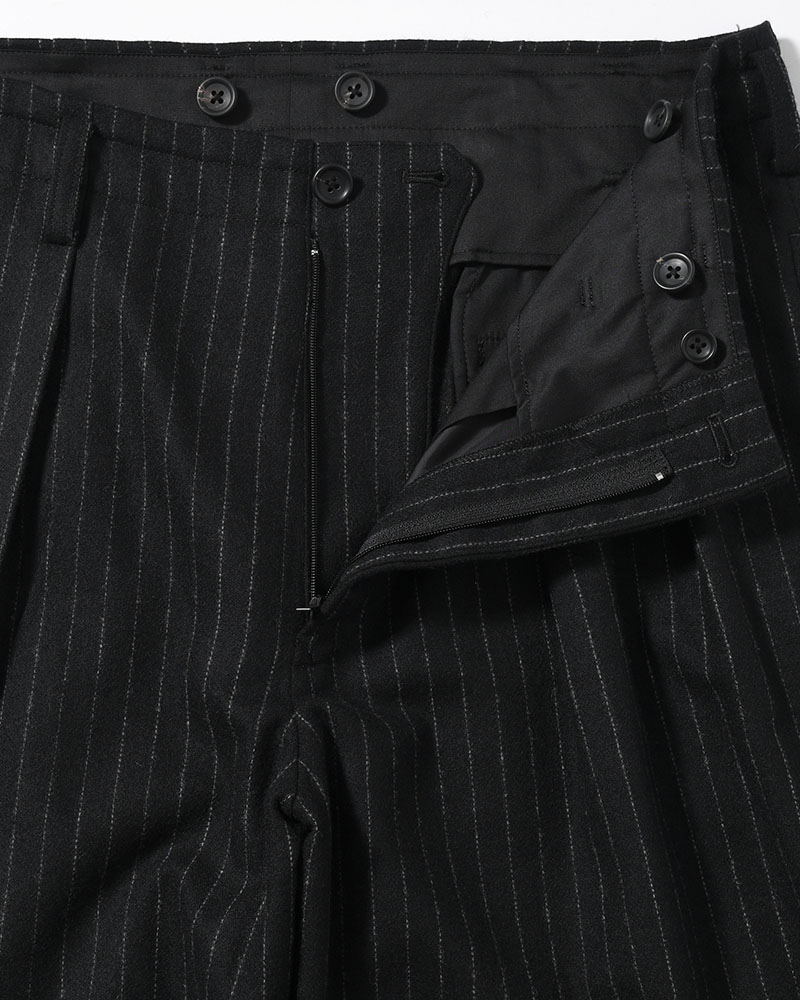TOP STRIPE FLANNEL 2TUCKS SLIM PANTS -BLACK-