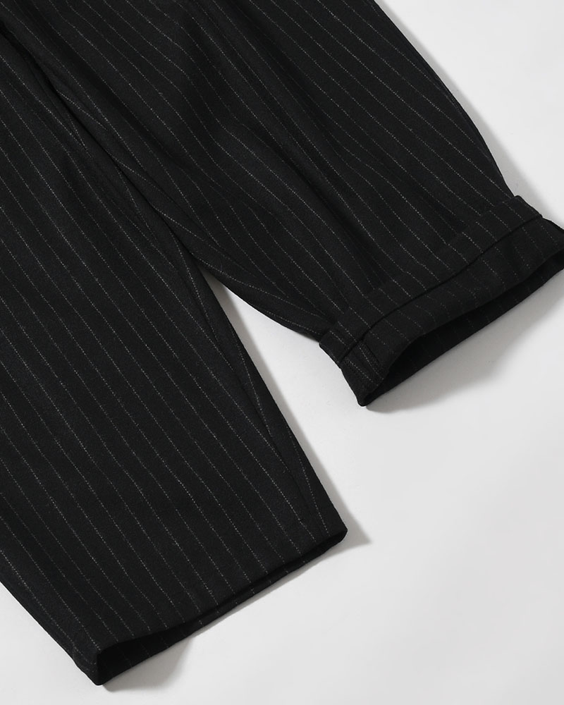 TOP STRIPE FLANNEL 2TUCKS SLIM PANTS -BLACK-