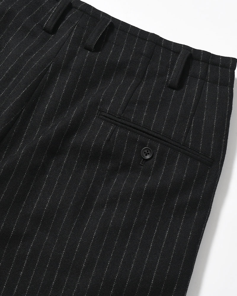 TOP STRIPE FLANNEL 2TUCKS SLIM PANTS -BLACK-