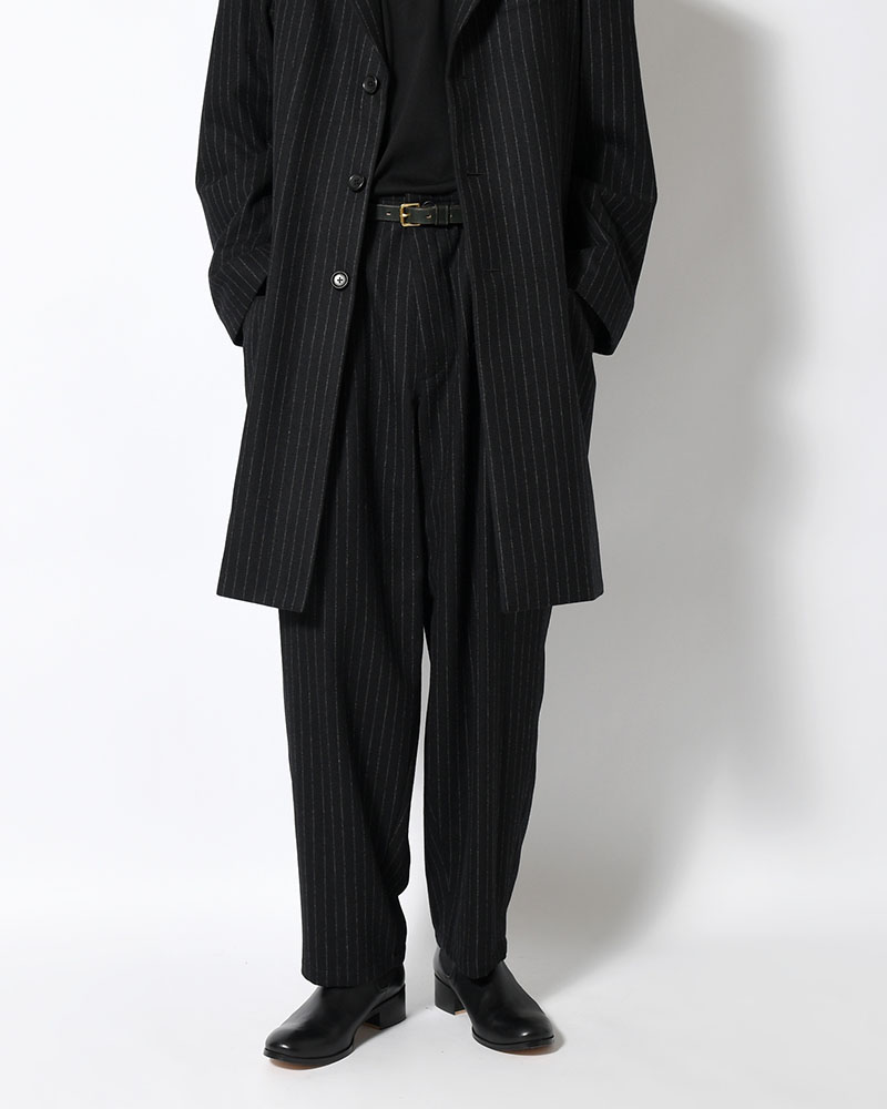 TOP STRIPE FLANNEL 2TUCKS SLIM PANTS -BLACK-