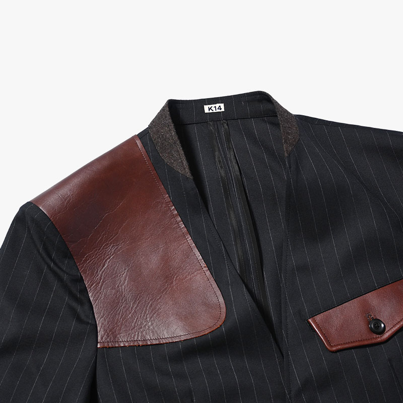 Leather-Patch No-Collar Jacket -2.COLOR-