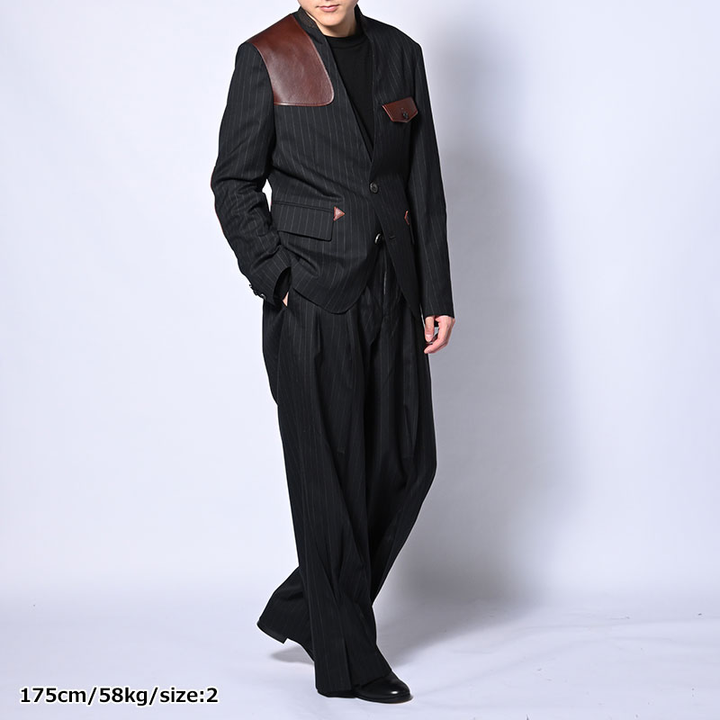 Leather-Patch No-Collar Jacket -2.COLOR-