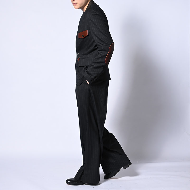 Leather-Patch No-Collar Jacket -2.COLOR-