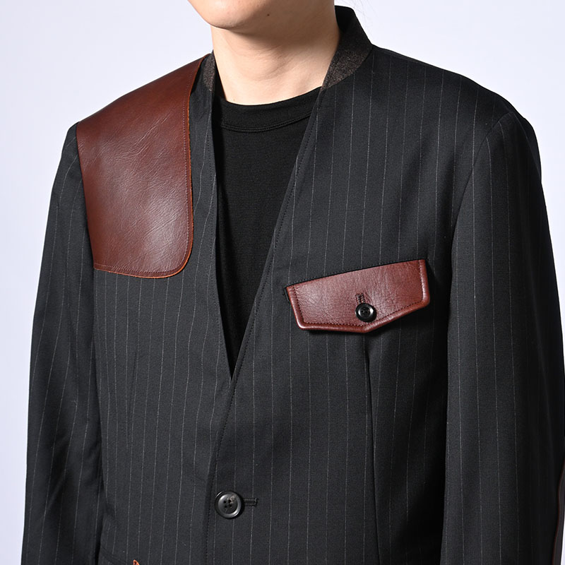Leather-Patch No-Collar Jacket -2.COLOR-