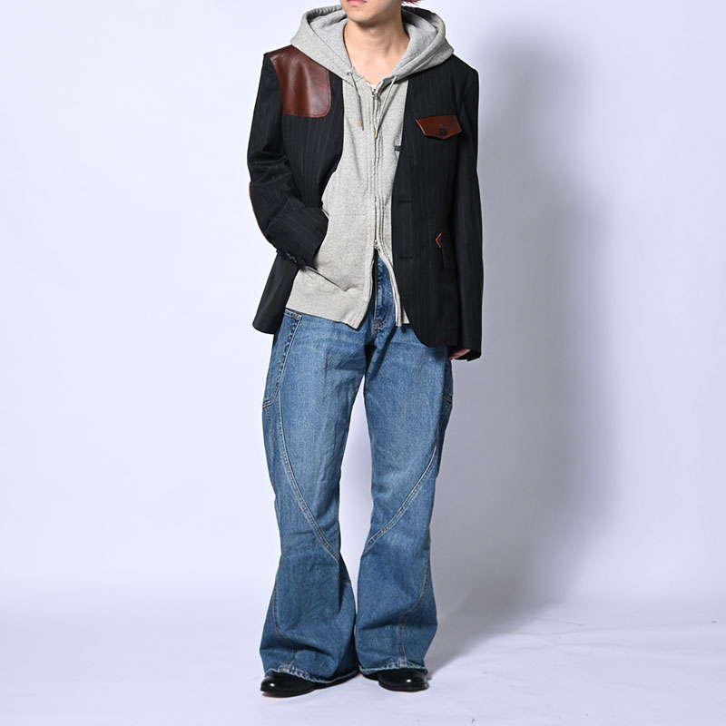 Leather-Patch No-Collar Jacket -2.COLOR-