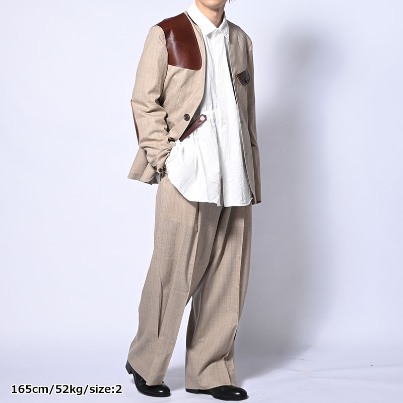 Leather-Patch No-Collar Jacket -2.COLOR-